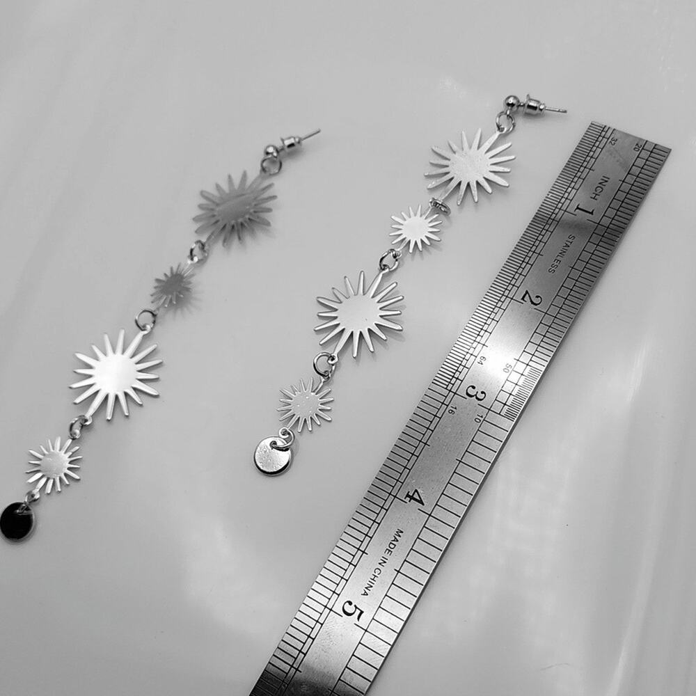 Supernova Drops Silver Star Dangle Earrings - Picture 4 of 4